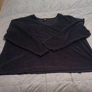 Basic Editions Navy Blue V-Neck Long Sleeve Polka Dot Top Size 3X